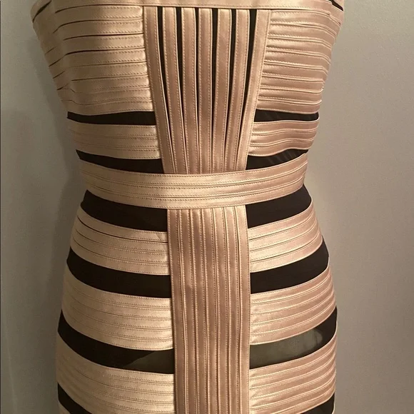 BCBGMAXAZRIA gold and black mesh size 6 dress - Picture 3 of 9